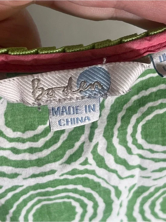 Boden Short Sleeve Scoop Neck Top Green & White Circles Size 10 Cotton - Picture 3 of 8